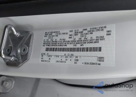 2018 Ford Escape Sel из США, поврежденный, VIN 1FMCU9HDXJUB02196